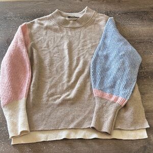 Colorblock Sweater with Pink and Blue Sleeves